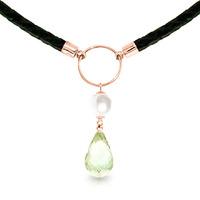 Green Amethyst and Pearl Leather Pendant Necklace 7.5ctw in 9ct Rose Gold