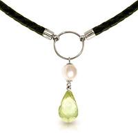 green amethyst and pearl leather pendant necklace 75ctw in 9ct white g ...