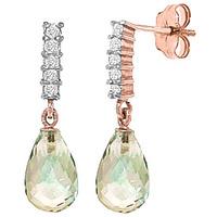 Green Amethyst and Diamond Stem Droplet Earrings 4.5ctw in 9ct Rose Gold