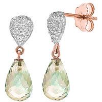 green amethyst and diamond droplet earrings 45ctw in 9ct rose gold