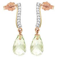 Green Amethyst and Diamond Droplet Earrings 4.5ctw in 9ct Rose Gold