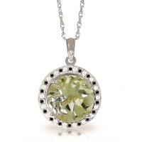 Green Amethyst and Diamond Halo Pendant Necklace 5.0ct in 9ct White Gold