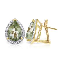 Green Amethyst and Diamond French Clip Earrings 6.5ctw in 9ct Gold