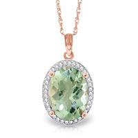 Green Amethyst and Diamond Halo Pendant Necklace 4.9ct in 9ct Rose Gold