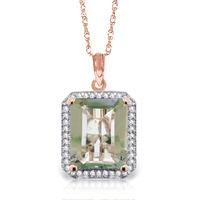 Green Amethyst and Diamond Halo Pendant Necklace 5.35ct in 9ct Rose Gold