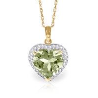 green amethyst and diamond halo pendant necklace 325ct in 9ct gold