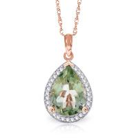 Green Amethyst and Diamond Halo Pendant Necklace 3.2ct in 9ct Rose Gold