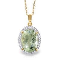 Green Amethyst and Diamond Halo Pendant Necklace 4.9ct in 9ct Gold