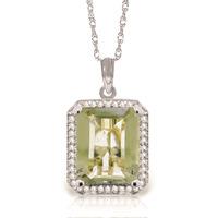 Green Amethyst and Diamond Halo Pendant Necklace 5.35ct in 9ct White Gold