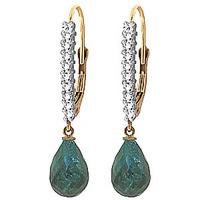 green diamond and emerald laced stem drop earrings in 9ct gold