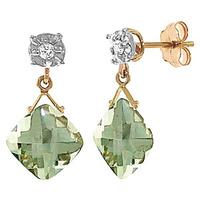 Green Amethyst and Diamond Deflection Stud Earrings 17.5ctw in 9ct Gold