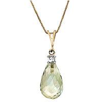 Green Amethyst and Diamond Pendant Necklace 2.25ct in 9ct Gold