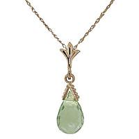 Green Amethyst Droplet Briolette Pendant Necklace 2.5ct in 9ct Gold