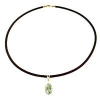 Green Amethyst and Diamond Leather Pendant Necklace 7.55ct in 9ct Gold