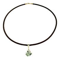 Green Amethyst and Diamond Leather Pendant Necklace 8.75ct in 9ct Gold