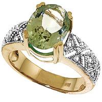 Green Amethyst and Diamond Renaissance Ring 3.0ct in 9ct Gold