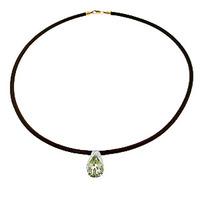 Green Amethyst Snowcap Leather Pendant Necklace 6.0ct in 9ct Gold