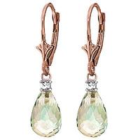 green amethyst and diamond droplet earrings 45ctw in 9ct rose gold