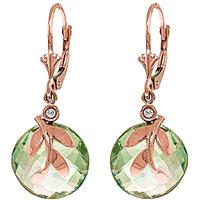 Green Amethyst and Diamond Olive Leaf Drop Earrings 10.6ctw in 9ct Rose Gold