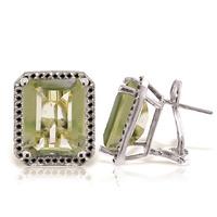 Green Amethyst and Diamond Stud French Clip Halo Earrings 11.2ctw in 9ct White Gold