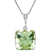 Green Amethyst Rococo Pendant Necklace 3.6ct in 9ct White Gold