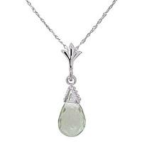 Green Amethyst Droplet Briolette Pendant Necklace 2.5ct in 9ct White Gold