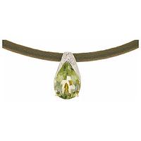 Green Amethyst Snowcap Leather Pendant Necklace 6.0ct in 9ct White Gold