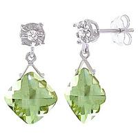 Green Amethyst and Diamond Deflection Stud Earrings 17.5ctw in 9ct White Gold