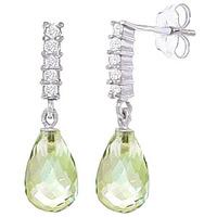 Green Amethyst and Diamond Stem Droplet Earrings 4.5ctw in 9ct White Gold