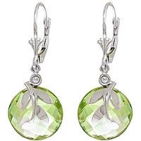 Green Amethyst and Diamond Olive Leaf Drop Earrings 10.6ctw in 9ct White Gold