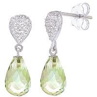 Green Amethyst and Diamond Droplet Earrings 4.5ctw in 9ct White Gold