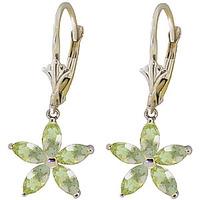 Green Amethyst Flower Star Drop Earrings 2.8ctw in 9ct White Gold