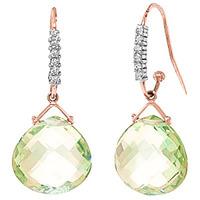 Green Amethyst and Diamond Stem Drop Earrings 17.0ctw in 9ct Rose Gold