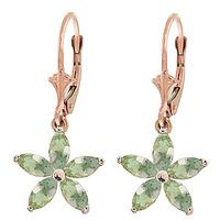 Green Amethyst Flower Star Drop Earrings 2.8ctw in 9ct Rose Gold