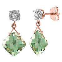 Green Amethyst and Diamond Deflection Stud Earrings 17.5ctw in 9ct Rose Gold