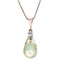 Green Amethyst and Diamond Pendant Necklace 2.25ct in 9ct Rose Gold