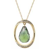 Green Amethyst and Diamond Pendant Necklace 9.5ct in 9ct Gold