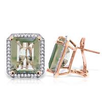 Green Amethyst and Diamond French Clip Halo Earrings 11.2ctw in 9ct Rose Gold