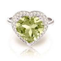 Green Amethyst and Diamond Halo Ring 3.1ct in 9ct White Gold