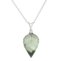 Green Amethyst and Diamond Pendant Necklace 9.5ct in 9ct White Gold