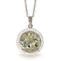 Green Amethyst and Diamond Halo Pendant Necklace 5.0ct in 9ct White Gold