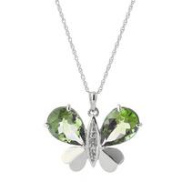 green amethyst and diamond butterfly pendant necklace 65ctw in 9ct whi ...