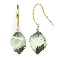 Green Amethyst and Diamond Drop Earrings 26.0ctw in 9ct Gold