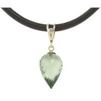 Green Amethyst and Diamond Leather Pendant Necklace 9.5ct in 9ct Gold