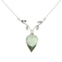 Green Amethyst and Diamond Pendant Necklace 9.5ct in 9ct White Gold