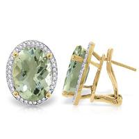 Green Amethyst and Diamond French Clip Earrings 10.2ctw in 9ct Gold