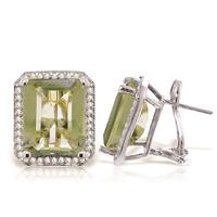 Green Amethyst and Diamond French Clip Halo Earrings 11.2ctw in 9ct White Gold