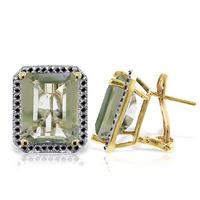 Green Amethyst and Diamond Stud French Clip Halo Earrings 11.2ctw in 9ct Gold