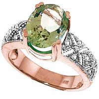 Green Amethyst and Diamond Renaissance Ring 3.0ct in 9ct Rose Gold