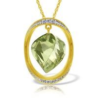 Green Amethyst and Diamond Pendant Necklace 15.25ct in 9ct Gold